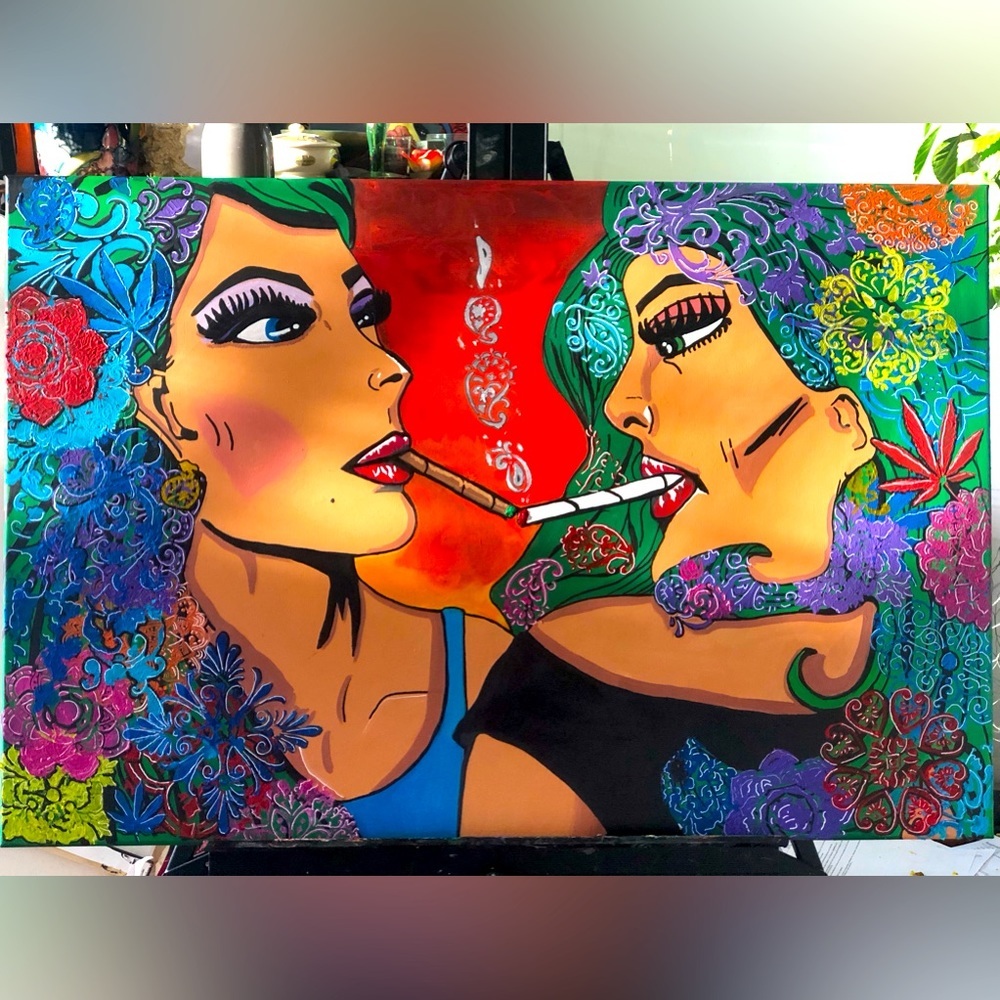 Original Pop Art Painting Titled “Got a Light?”” on a 24”x36” Stretched Canvas.